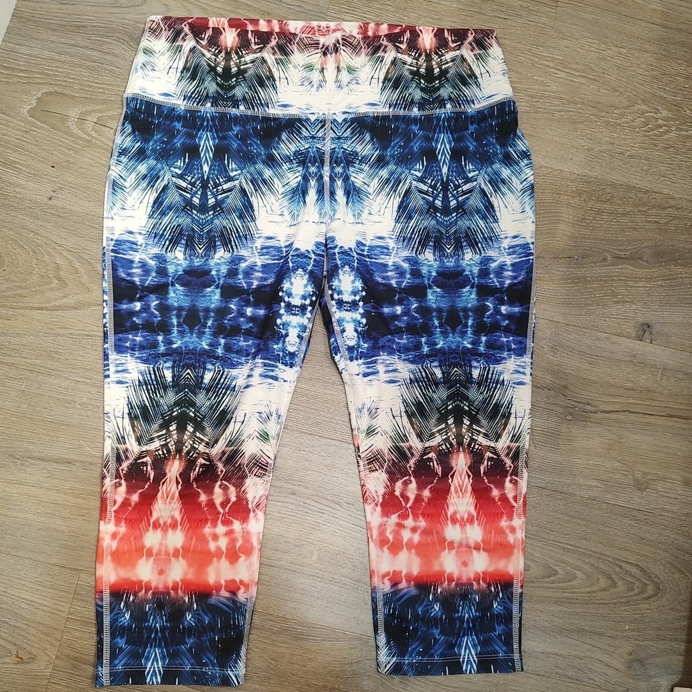 Reel legends Pants Women Sz XL Athletic Training Legging‎ Palm Tree Patriotic